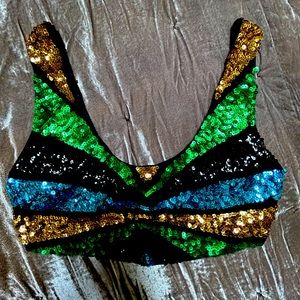 Nasty Gal Colorblock Sequin Cropped Bralette
